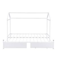 Twin Xl To King Metal Twin Size House Platform Bed With 2 Drawers, White Box Spring Not Required Twin Xl White Metal Bed Frame Metal