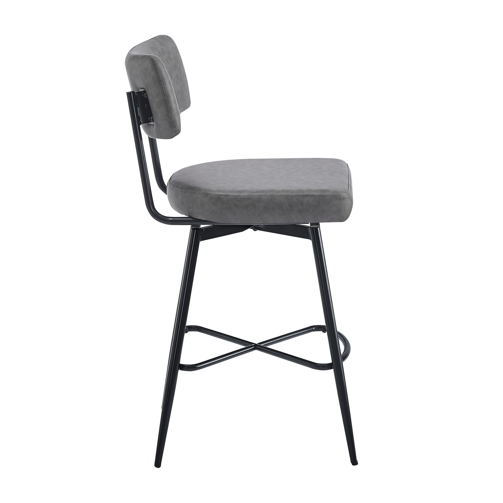 26''Retro Swivel Counter Stools Set Of 2,Grey Counter Stools With Iron Frame,Pu Sponge Cushion,Footrest,Suitable For Kitchen Bedroom Dining Room. Iron Grey Kitchen Sponge Retro Set Of 2 Fiber Foam