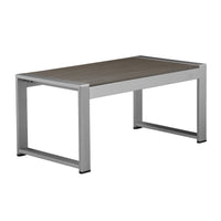 Kili 35 Inch Coffee Table, Polyresin Surface, White Gray Aluminum Frame Gray Aluminium