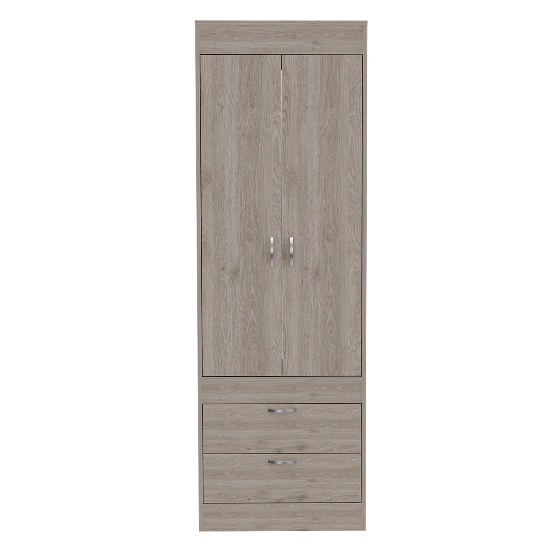 Lisboa Armoire, Rod, Double Door, Two Drawers, Metal Handles Light Gray Gray Bedroom Modern Particle Board Particle Board