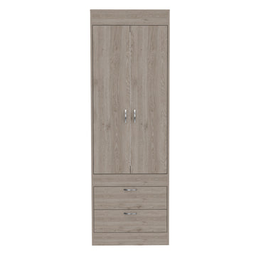 Lisboa Armoire, Rod, Double Door, Two Drawers, Metal Handles Light Gray Light Gray Particle Board
