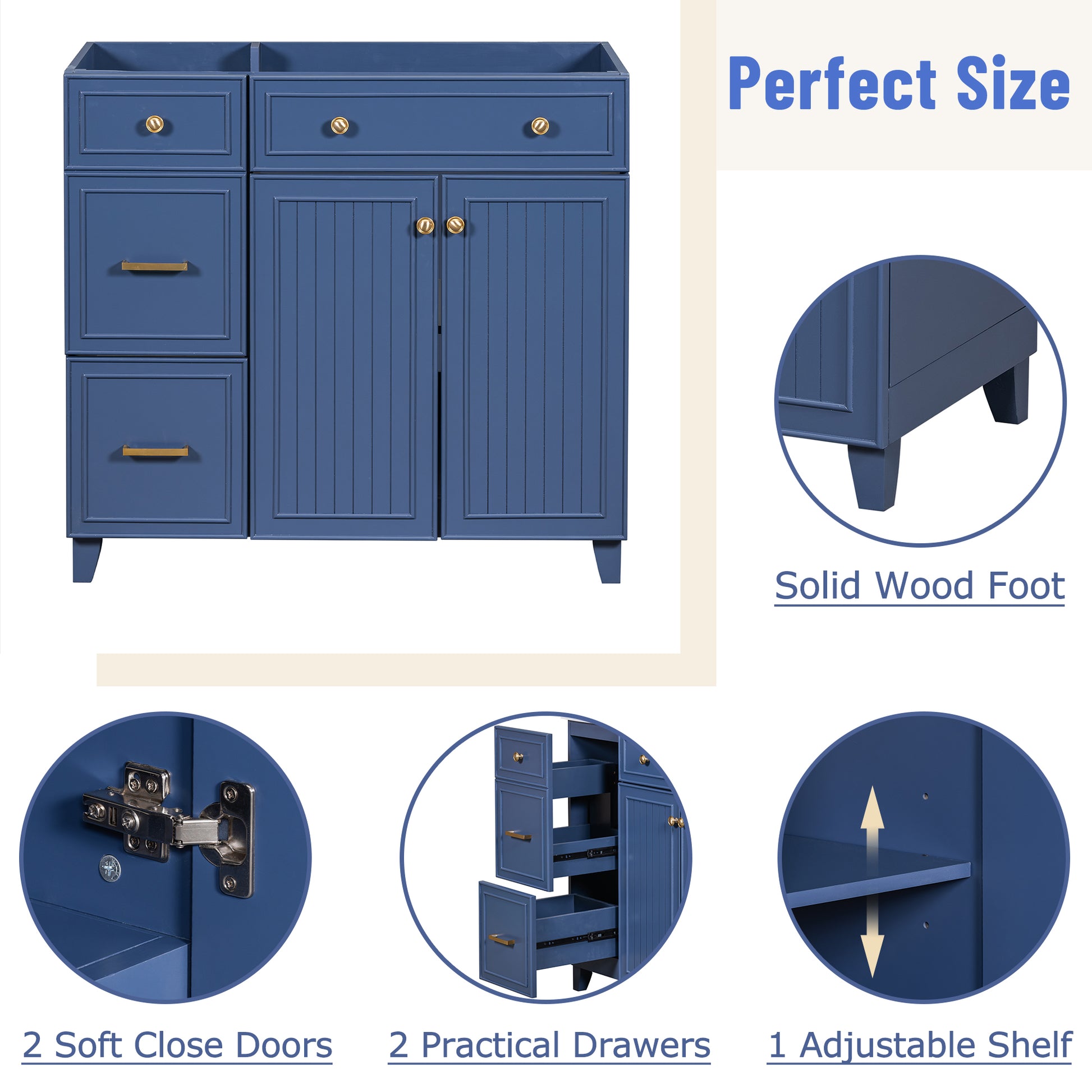 Cabinet Only 36" Blue Bathroom Vanity Sink Not Included Navy Blue Bathroom Solid Wood Mdf