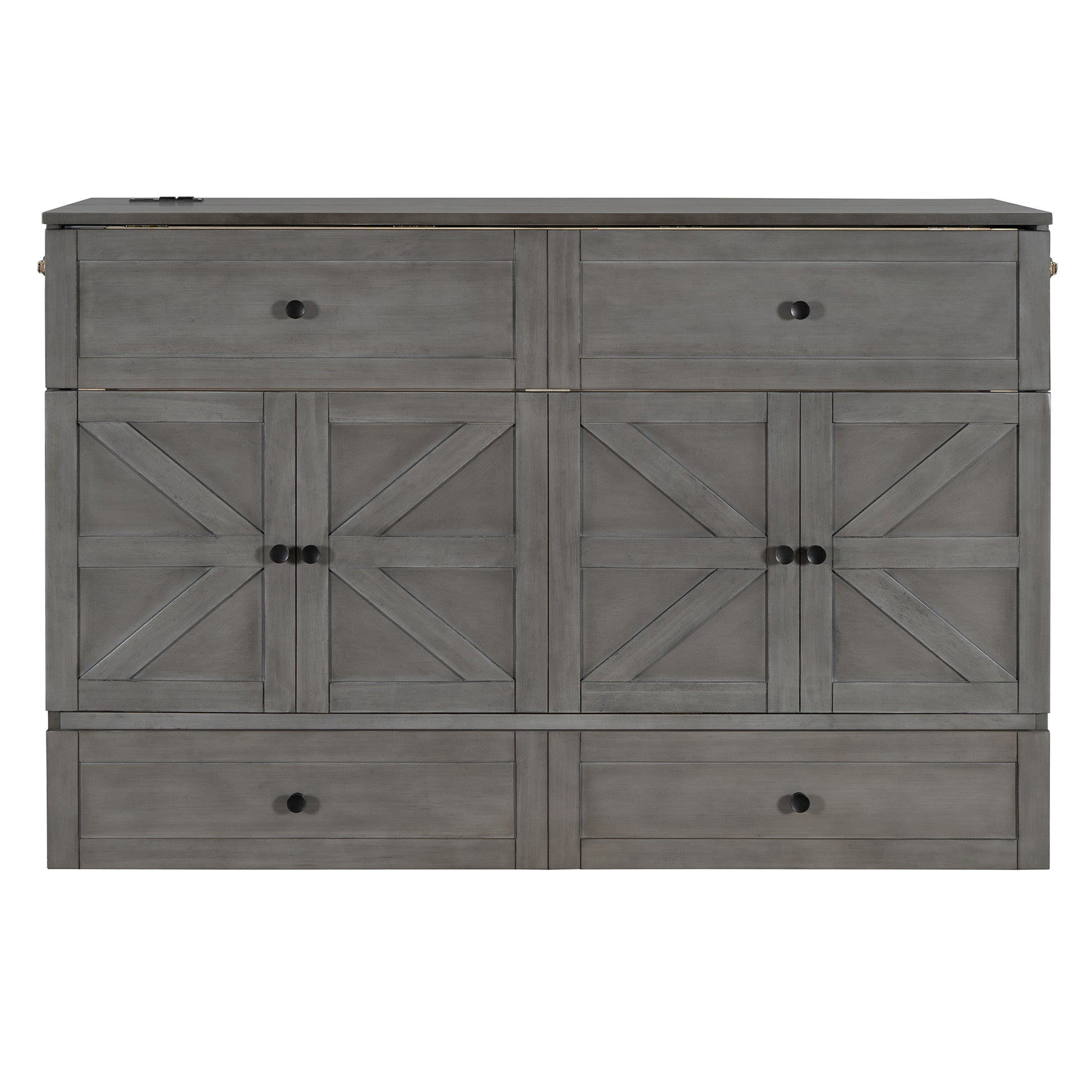 Queen Size Murphy Bed With Large Drawers & Usb Ports,Brushed Gray Queen Gray Plywood