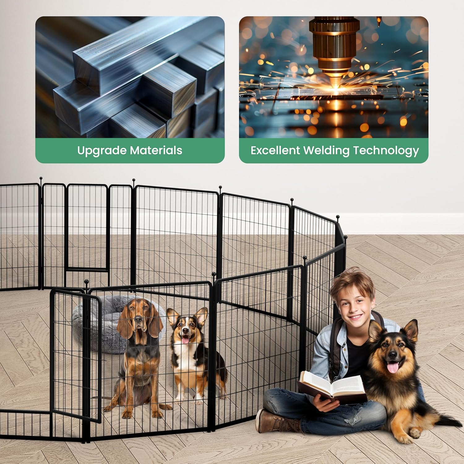 Dog Playpen, 40" Height 8 Panels Fence With Anti Rust Coating, Metal Heavy Portable Foldable Dog Pen For Medium Large Dogs Rv Camping, Black Black Metal