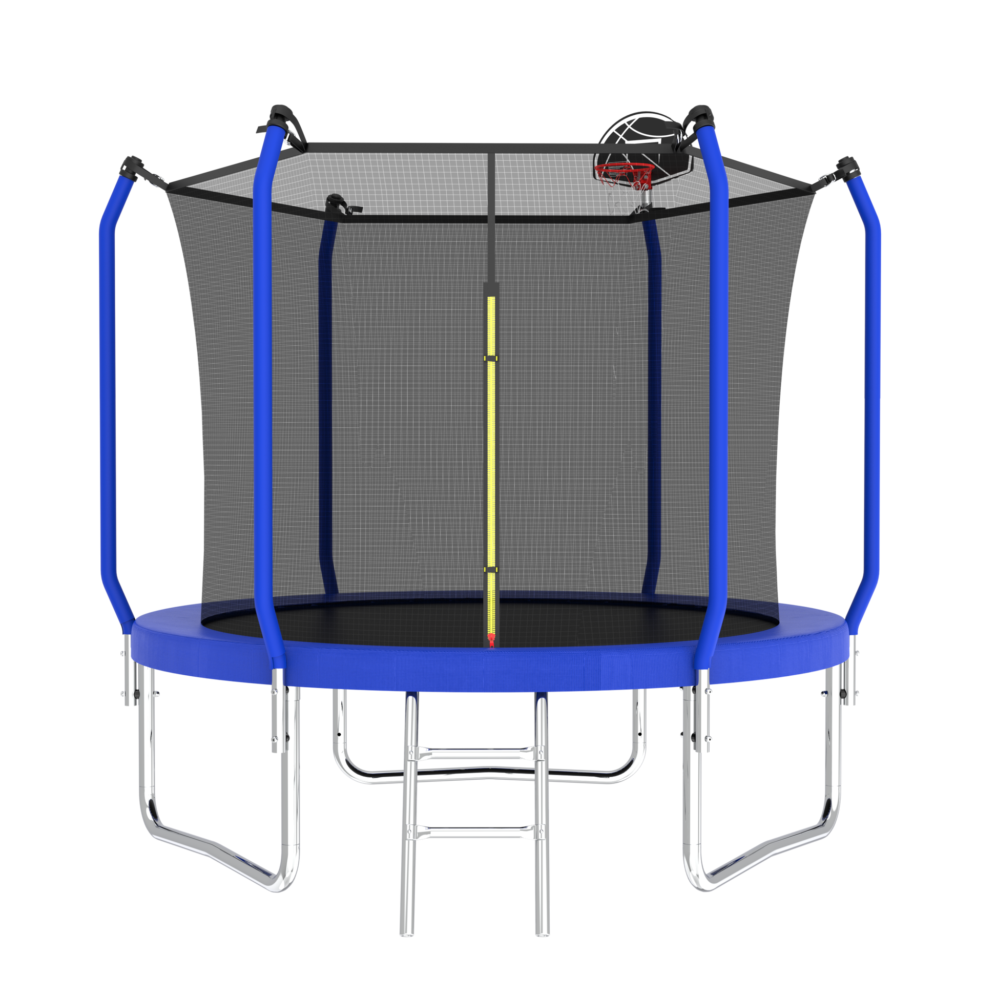 8Ft Trampoline With Basketball Hoop, Astm Approved Reinforced Type Outdoor Trampoline With Enclosure Net Blue Steel