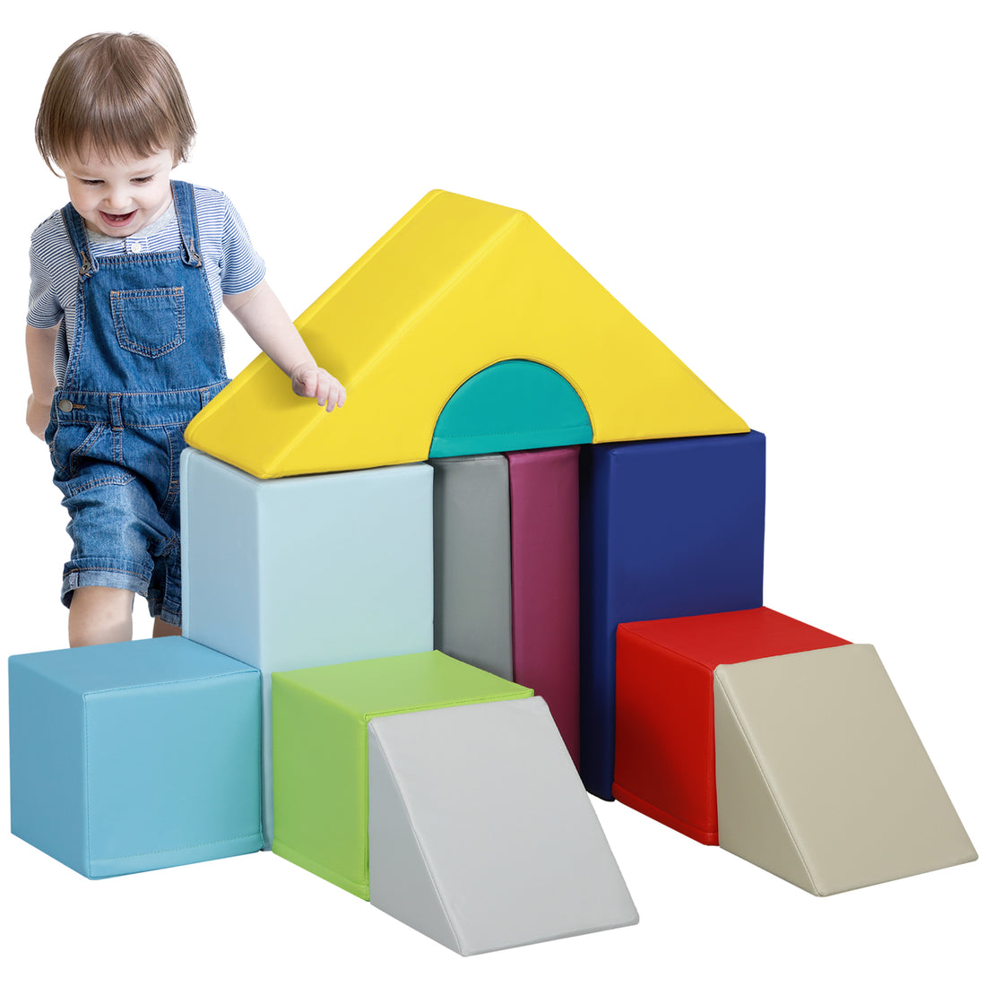 Soozier Foam Climbing Blocks For Toddlers, 11 Piece Baby Soft Foam Play Set, Climb And Crawl Activity Playset Building Blocks For Aged 1 3 Years Old Boys & Girls, Multicolored Multicolor Pu