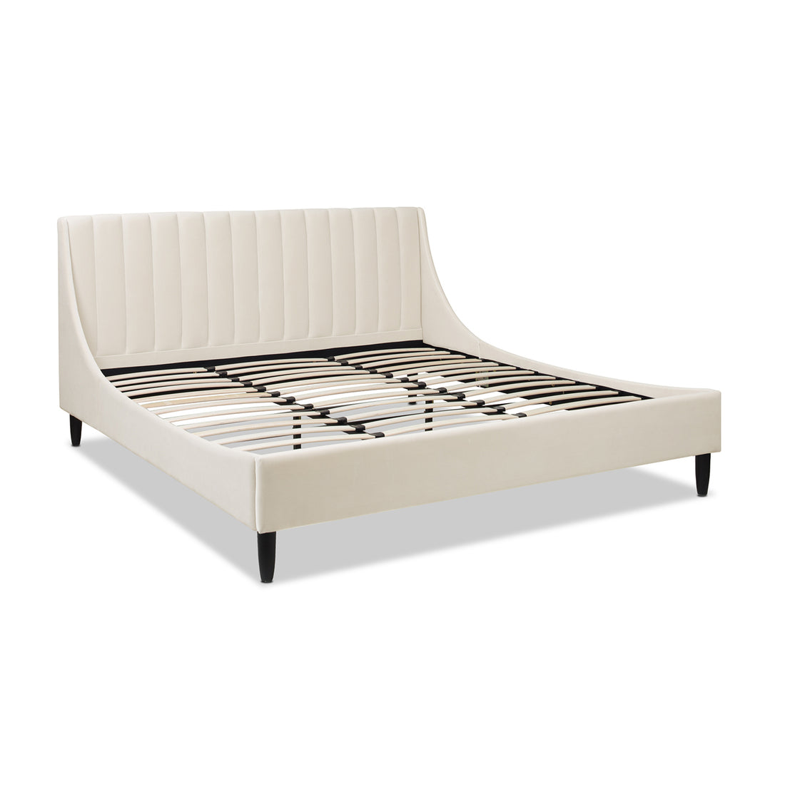 Aspen Vertical Tufted Headboard Platform Bed Set, King, French Beige Performance Velvet Box Spring Not Required King Beige Wood Foam Velvet Velvet