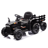 Ride On Tractor With Trailer,24V Battery Powered Electric Tractor Toy, 200W*2Motor 1.86 4.97Mph Remote Control,Electric Car For Kids,Three Speed Adjustable,Usb,Mp3 ,Bluetooth,Led Light, Safety Belt Black Polypropylene