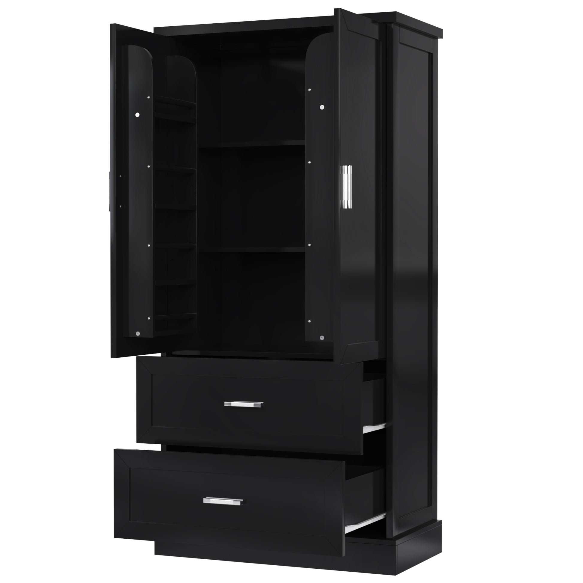 Tall Bathroom Storage Cabinet, Cabinet With Two Doors And Drawers, Adjustable Shelf, Mdf Board, Black Black Mdf