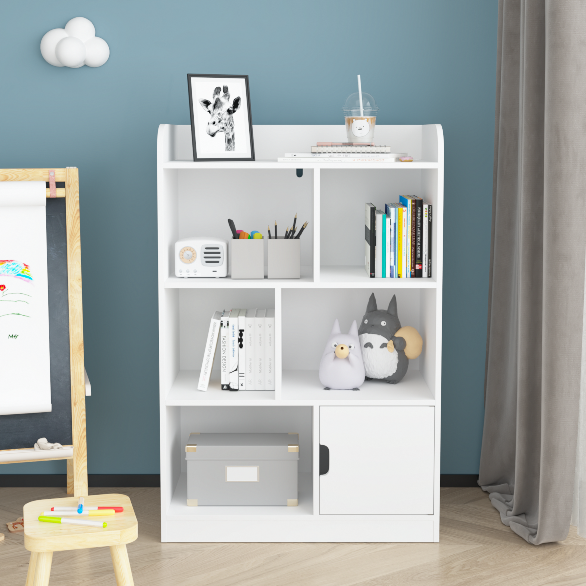 Kids Bookcase, Bookshelf With 6 Compartments, Freestanding Shelves And Cube Organizer, For Bedroom Living Room Office Closet School In White White Mdf