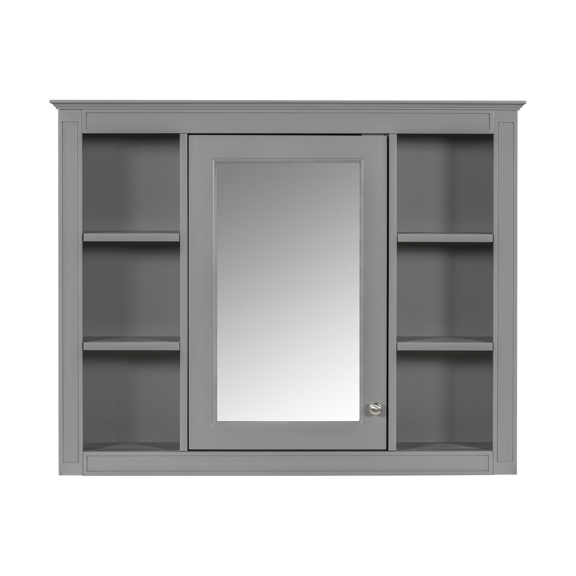 35'' X 27.5'' Medicine Cabinet, Wall Mounted Bathroom Storage Cabinet, Modern Bathroom Wall Cabinet With Mirror, Mirror Cabinet With 6 Open Shelves Not Include Bathroom Vanity Grey 1 5 Mirror Included Bathroom Wall Mounted Mdf Painted