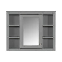 35'' X 27.5'' Medicine Cabinet, Wall Mounted Bathroom Storage Cabinet, Modern Bathroom Wall Cabinet With Mirror, Mirror Cabinet With 6 Open Shelves Not Include Bathroom Vanity Grey 1 5 Mirror Included Bathroom Wall Mounted Mdf Painted