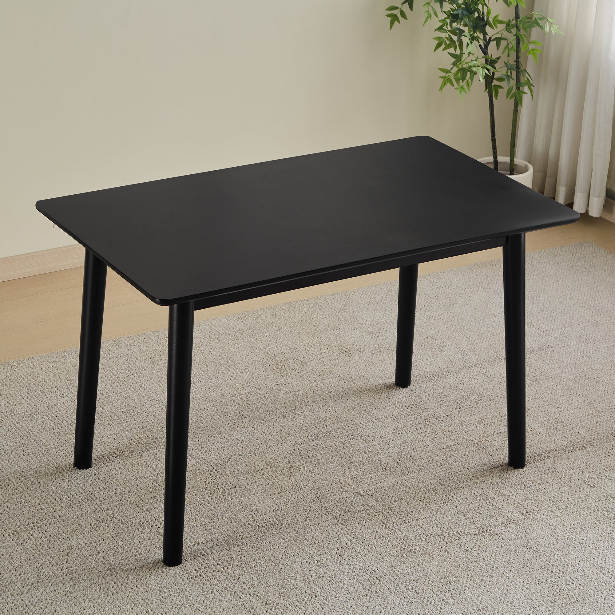 47 Inch Dining Table Black Solid Wood Kitchen Table Dining Table Suitable For Small Space Kitchen Table Modern Home Furniture Black Rubber Wood