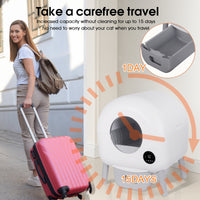 Self Cleaning Litter Box 2.2Lb 23Lb Cat Can Use, 100L Automatic Cat Litter Box Self Cleaning, Extra Large For Multiple Cats, Anti Pinch, All Clumping Litter Can Use, With Garbage Bags, App Control White Gray Abs