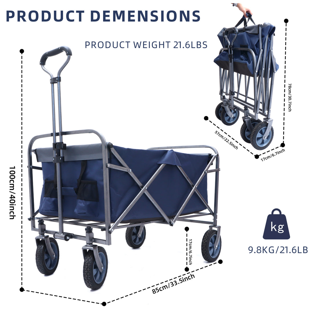 Outdoor Garden Multipurpose Micro Collapsible Beach Trolley Cart Camping Folding Wagon Gray Navy Garden & Outdoor Oxford Fabric Steel