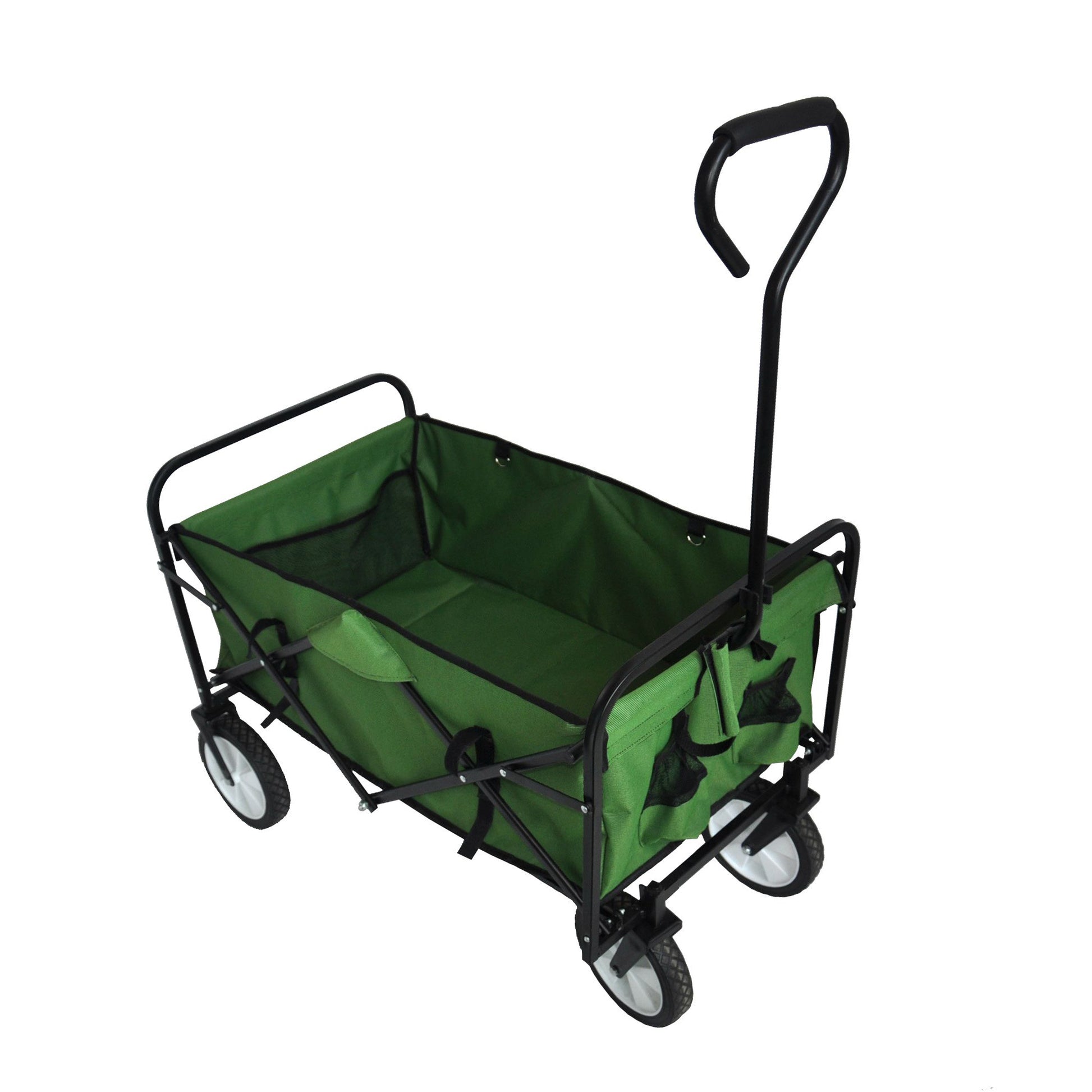 Folding Wagon Garden Shopping Beach Cart Green Grass Green Metal