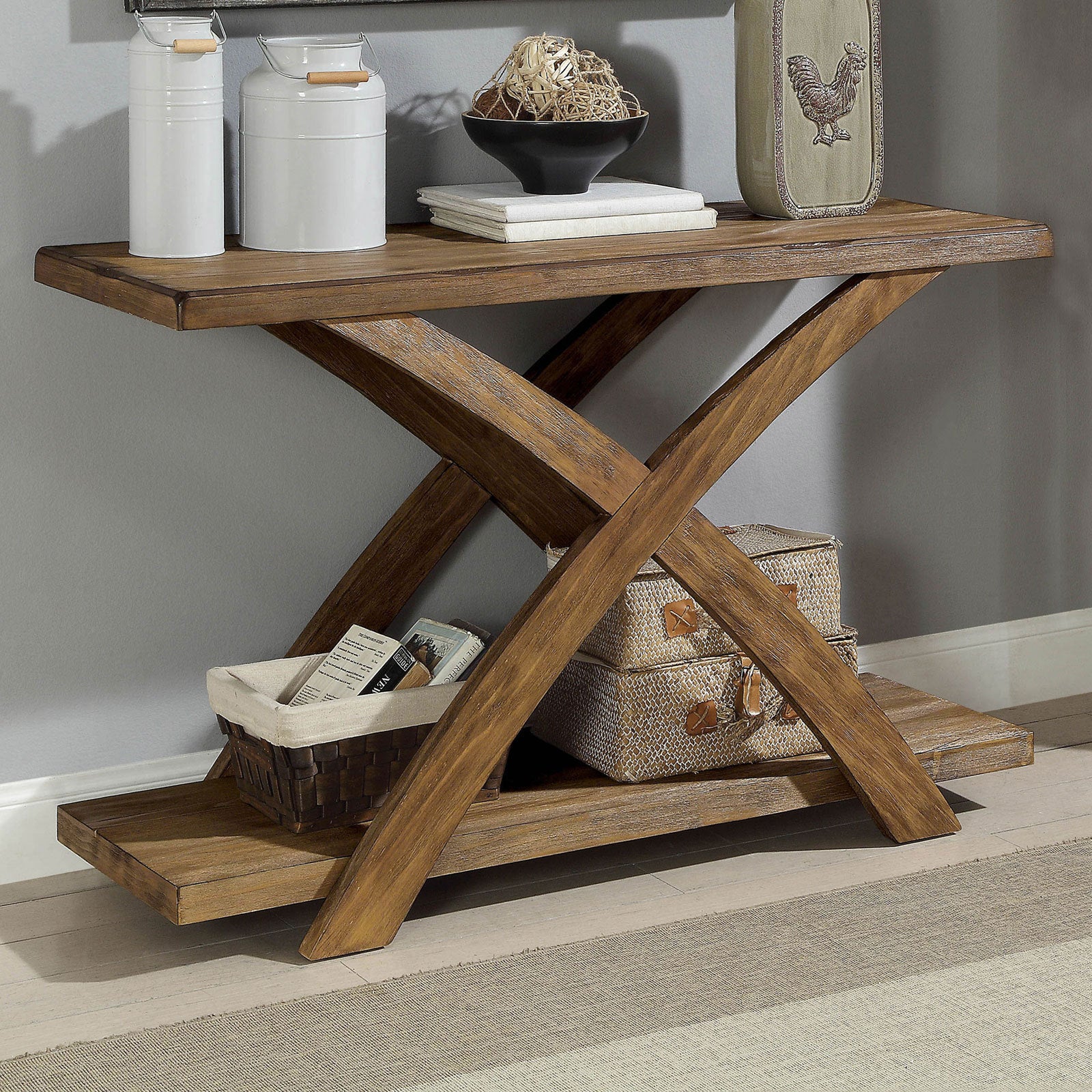 Transitional 1Pc Sofa Table Occasional Tables Plank Style Top Antique Light Oak Open Bottom Shelf Light Oak Primary Living Space Antique,Contemporary,Modern,Rustic,Transitional Rubberwood Open Storage Rectangular Console Tables Solid Wood
