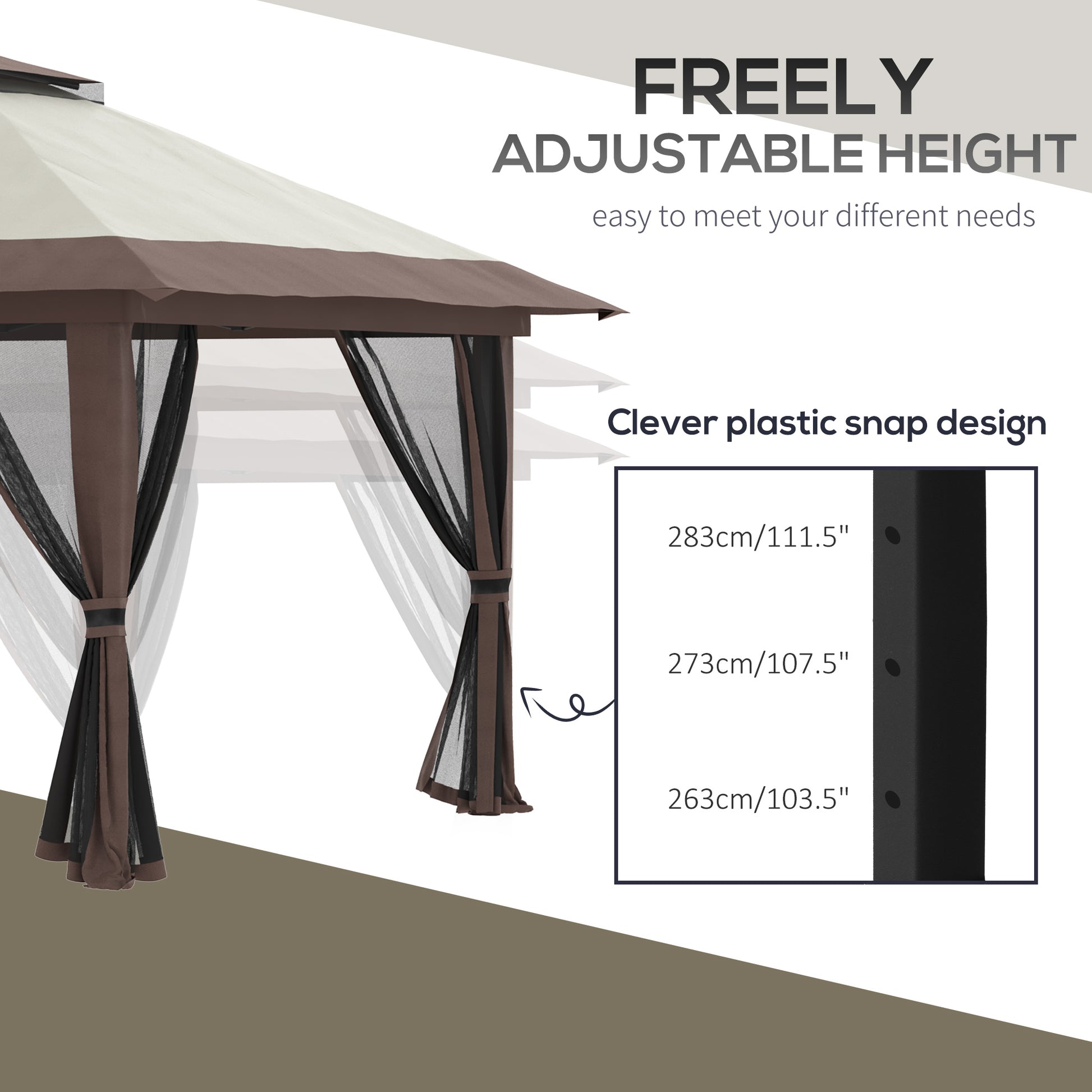 Outsunny 13' X 13' Pop Up Gazebo With Netting, Instant Canopy Tent Shelter With 2 Tier Roof, Wheeled Carry Bag, Water Sand Bags For Outdoor, Garden, Parties, Beige Beige Steel
