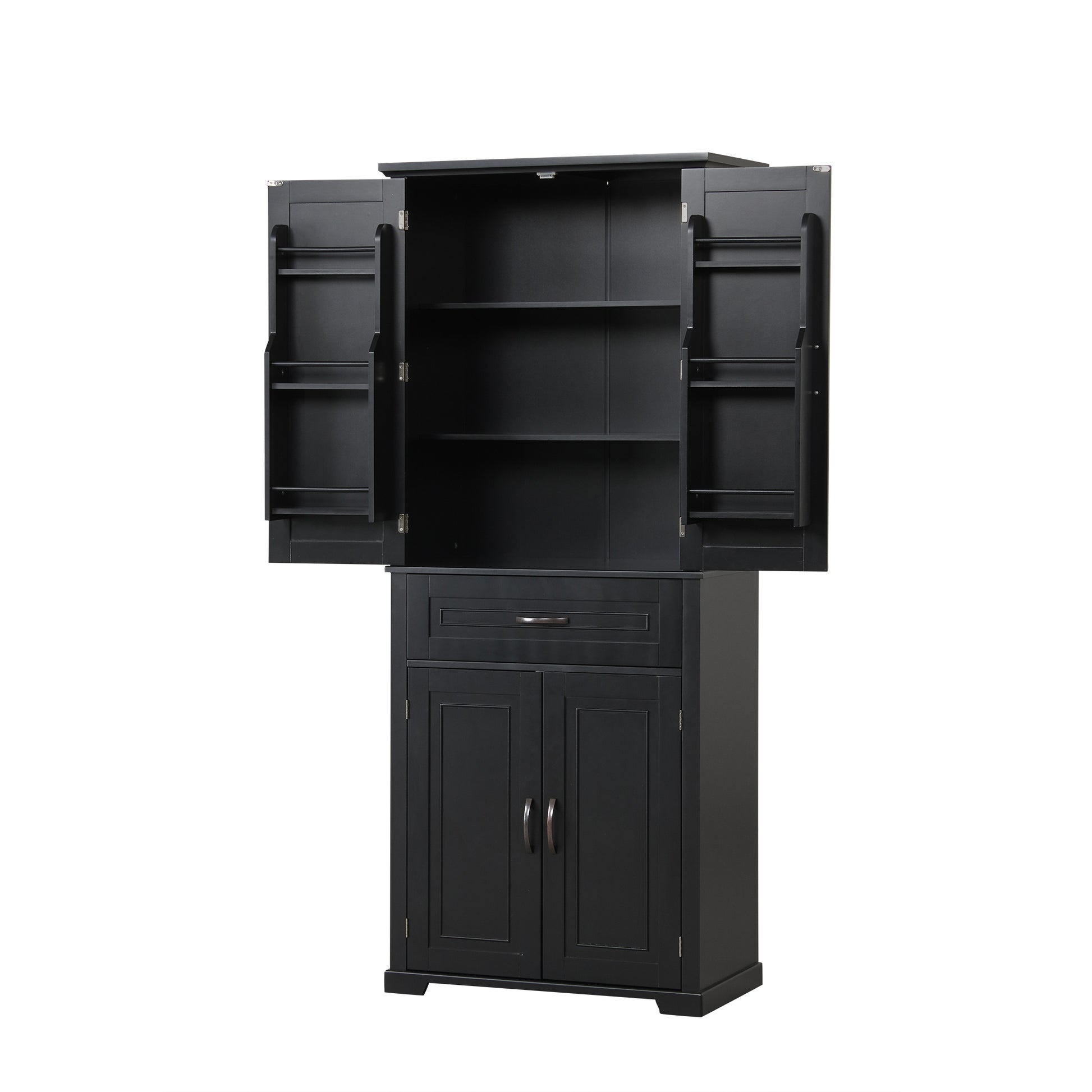 Bathroom Storage Cabinet With Doors And Drawer, Multiple Storage Space, Adjustable Shelf, Black Black Mdf