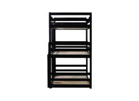 Triple Rubber Wood Bunk Bed With Two Built In Ladders, Guardrails, Twin Over Twin Over Twin, Detachable Triple Twin Bunk Bed,Black Twin Black Bedroom American Design Bed Frame Rubber Wood