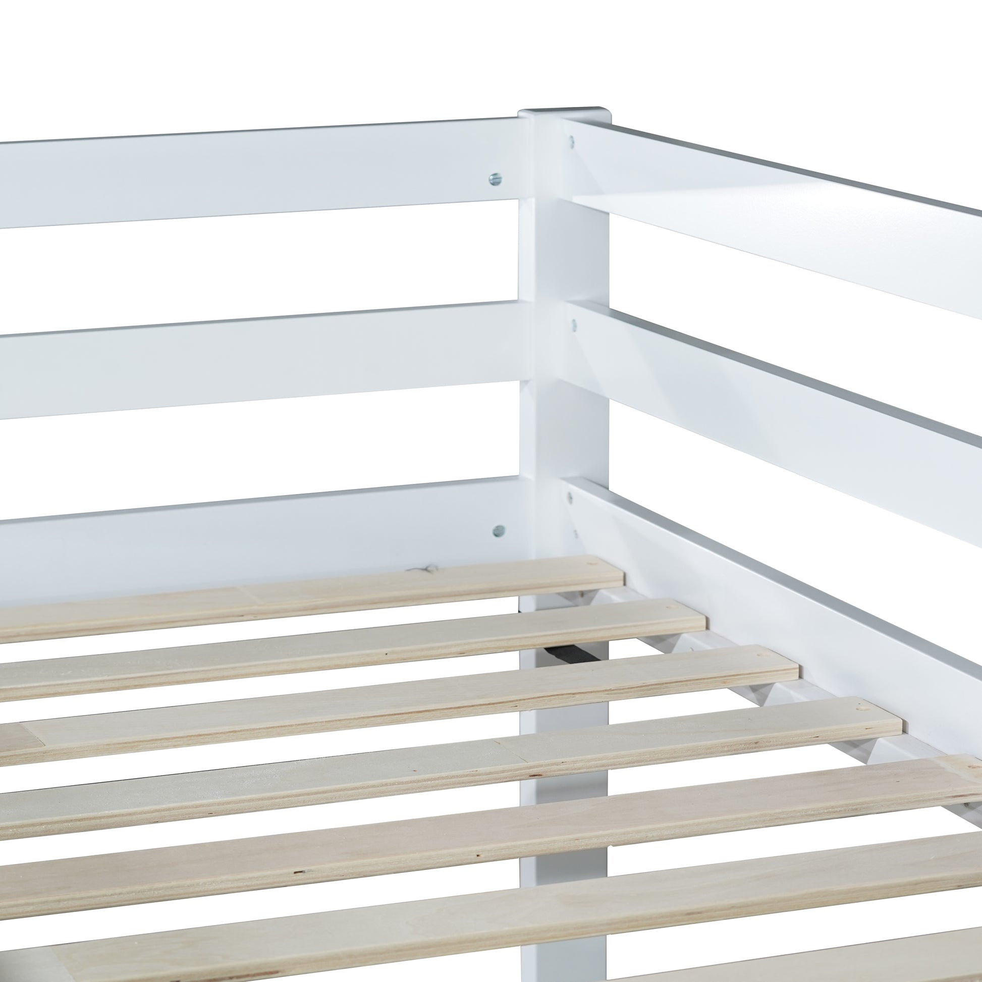 Solid Woodensolid Rubber Wooden Twin Over Twin Loft Bed With Ladder ,Upper And Bottom Bed Platforms Crafted With Strengthened Slats, White Twin White Rubber Wood