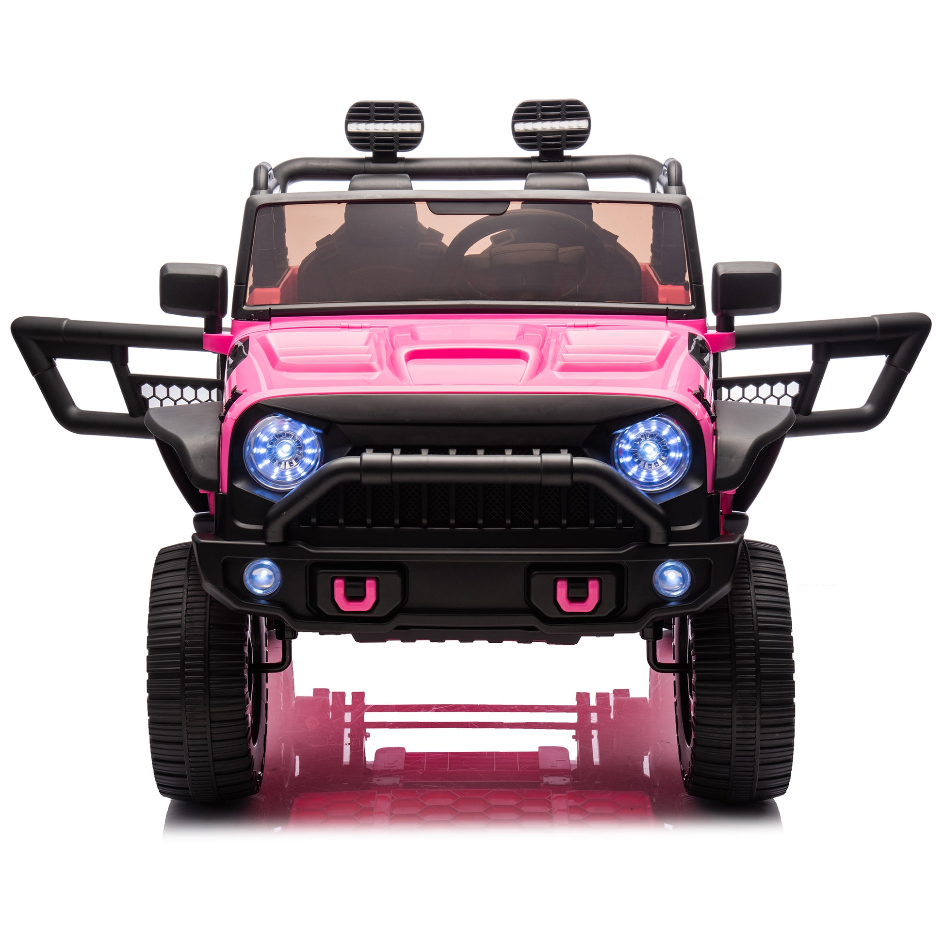 24V Two Seater Kids Ride On Truck Car W Parents Control,200W*2,Seat Width 20.28In,Four Wheel Suspension,Led Lights,Music,Mp3,Bluetooth,Two Independent Seat Belts,Suitable For Off Road For Kids Aged 3 Pink 100 149 Lbs Polypropylene