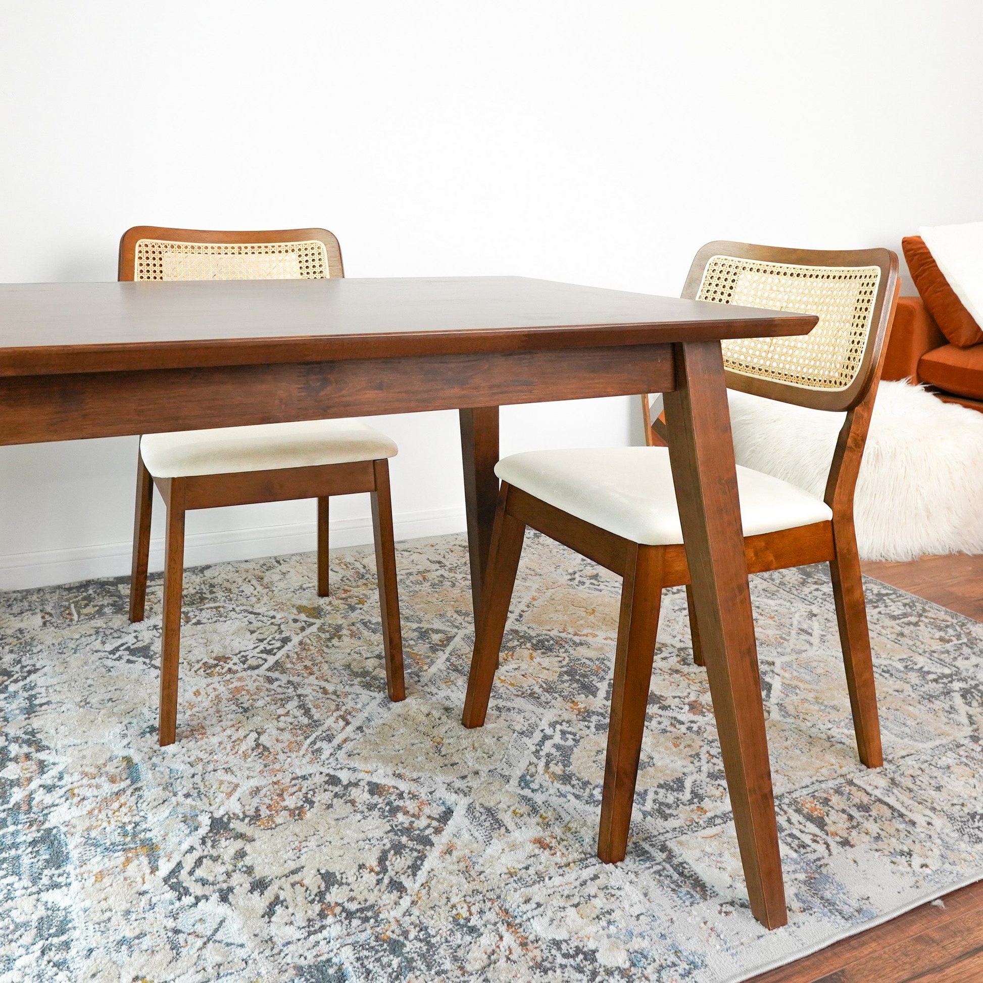 Kaden Cream Velvet Dining Chair Set Of 2 Solid Brown,Cream,Light Brown Brown Dining Room Foam Wipe Clean Mid Century Modern Dining Chairs Set Of 2 Foam Solid Wood,Velvet,Wicker