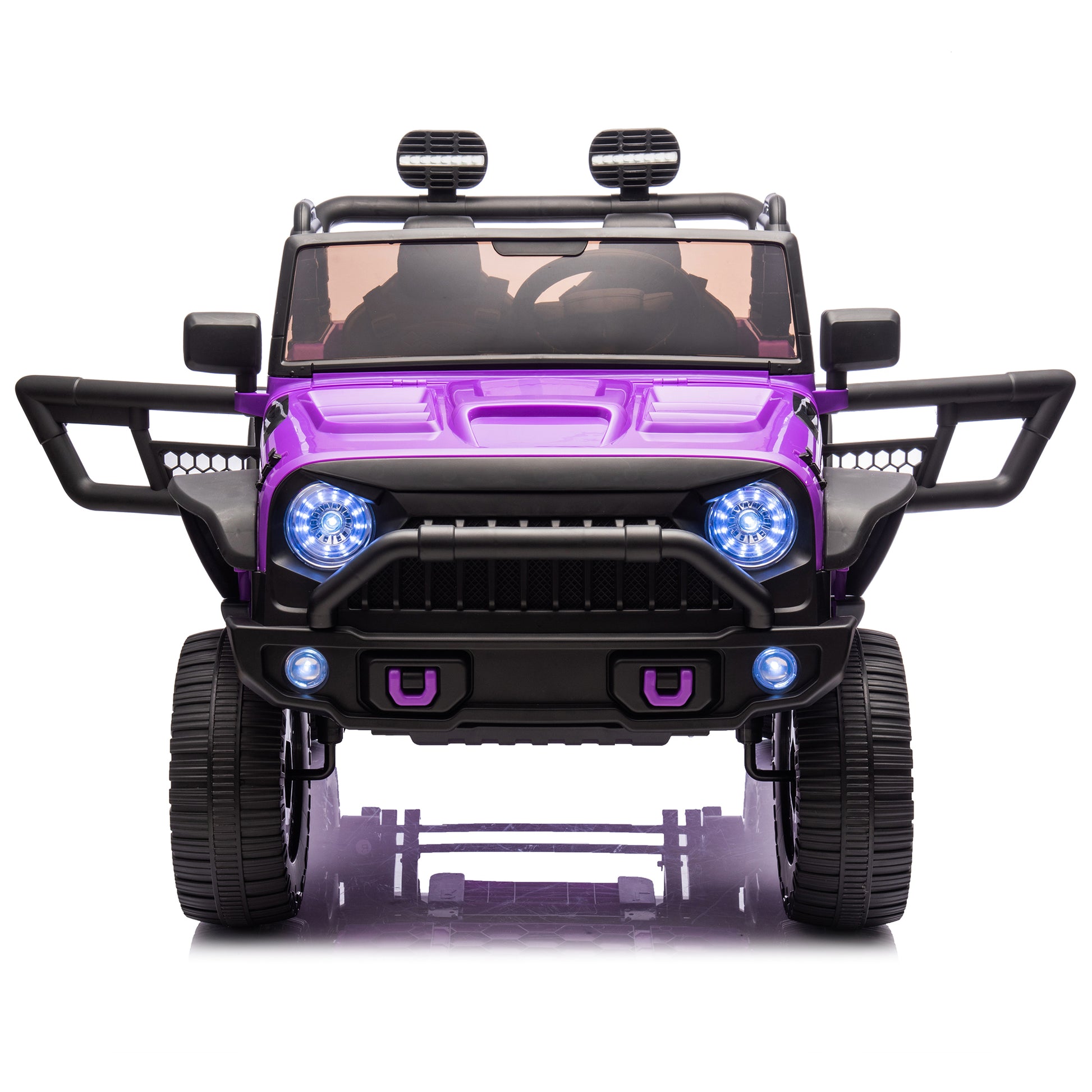 24V Two Seater Kids Ride On Truck Car W Parents Control,200W*2,Seat Width 20.28In,Four Wheel Suspension,Led Lights,Music,Mp3,Bluetooth,Two Independent Seat Belts,Suitable For Off Road For Kids Aged 3 Purple 100 149 Lbs Polypropylene