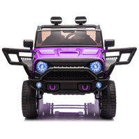 24V Two Seater Kids Ride On Truck Car W Parents Control,200W*2,Seat Width 20.28In,Four Wheel Suspension,Led Lights,Music,Mp3,Bluetooth,Two Independent Seat Belts,Suitable For Off Road For Kids Aged 3 Purple 100 149 Lbs Polypropylene