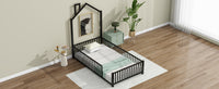 Twin Size Metal House Platform Bed With Guardrail And Chimney, Black Box Spring Not Required Twin Black Metal Metal