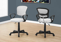 Office Chair, Adjustable Height, Swivel, Ergonomic, Armrests, Computer Desk, Work, Juvenile, White Mesh, Black Metal, Contemporary, Modern White Foam Polyester