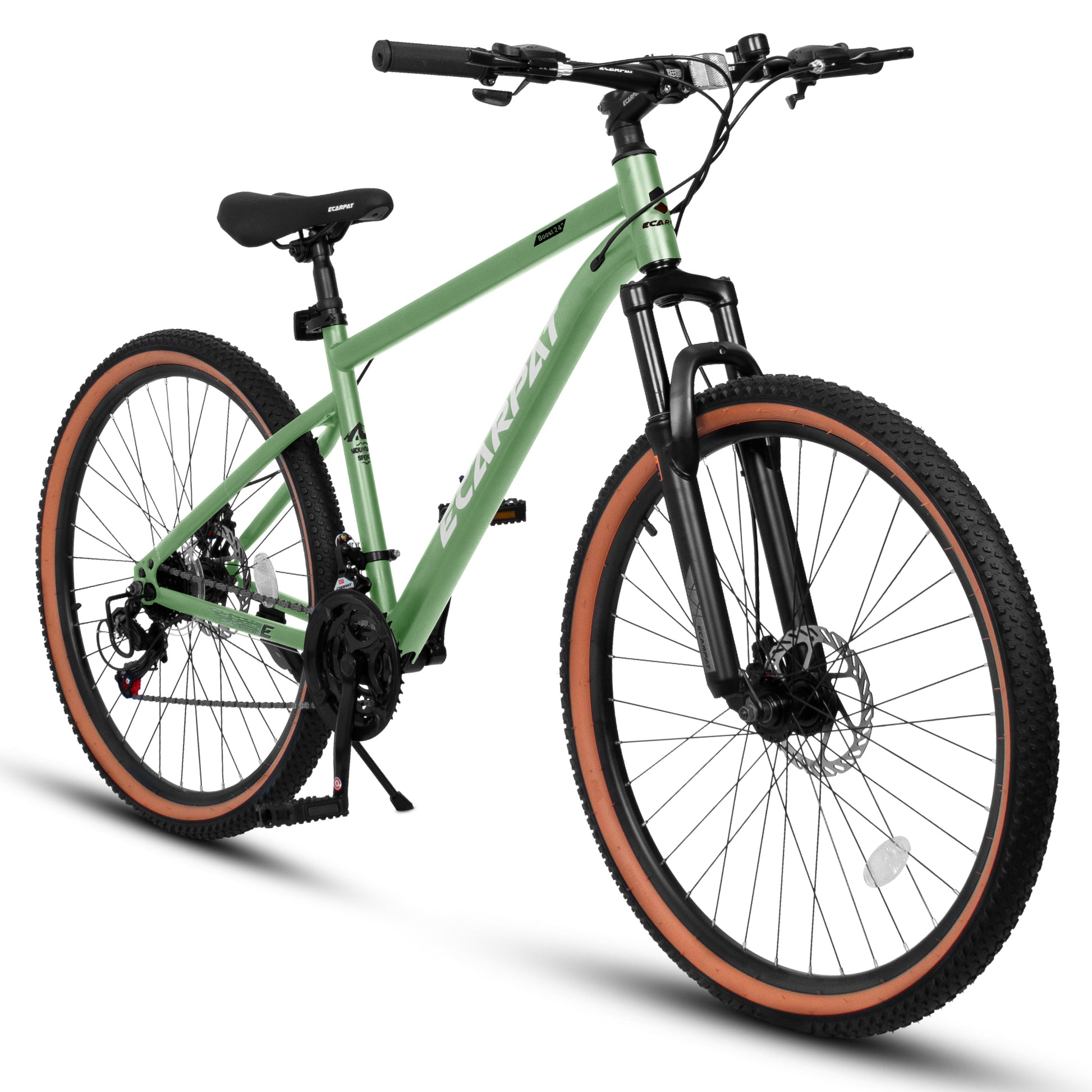 A24301 Ecarpat Mountain Bike 24 Inch Wheels, 21 Speed Mens Womens Trail Commuter City Mountain Bike, Carbon Steel Frame Disc Brakes Thumb Shifter Front Fork Bicycles Green Carbon Steel