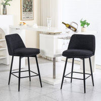 Counter Height Swivel Bar Stools Set Of 2, 360 Swivel Upholstered Barstools With Back And Metal Legs, 25.6" Seat Height,Counter Stools For Kitchen Island And Pub,Linen Cloth,Black Linen. Black Set