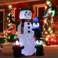 Homcom 6' Christmas Inflatables Outdoor Decorations Snowman With Penguins, Blow Up Yard Christmas Decor With Led Rotating Colorful Light Multicolor Polyester