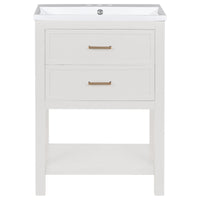 24'' Bathroom Vanity With Top Sink, Modern Bathroom Storage Cabinet With 2 Drawers, Single Sink Bathroom Vanity 2 White 1 Adjustable Hinges Bathroom Freestanding Mdf Painted