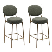 29'' H Seat Height Upholstered Bar Stools Set Of 2 Faux Leather Counter Dining Stool With Golden Legs Modern Round Kitchen Chairs Green Green Dining Room Foam Dry Clean Round Modern Set Of 2 Foam