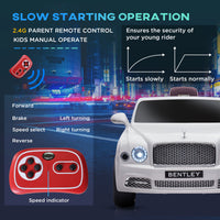 Aosom Bentley Mulsanne 12V Ride On Car, Battery Powered Car With Remote Control, Suspension, Startup Sound, Led Lights, Mp3, Horn, Music, Forward And Backward, 2 Motors, White White Iron Plastic