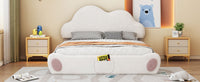 Queen Size Cloud Shaped Headboard Upholstered Platform Bed With Rounded Footboard And Pocket, Beige Queen Beige Velvet