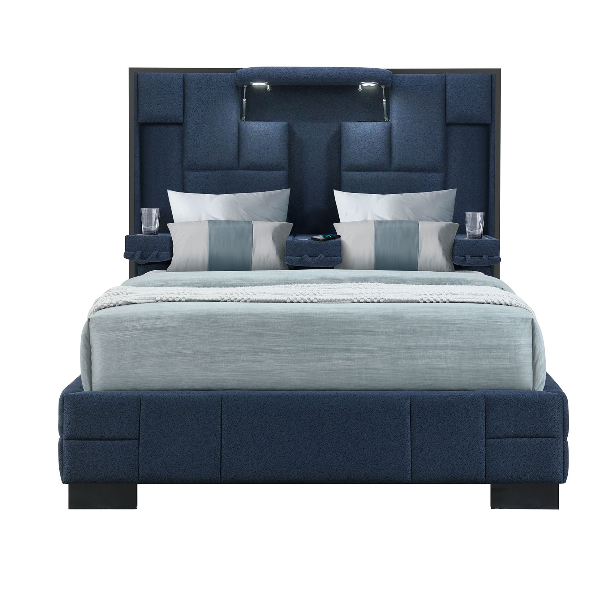 Yaris Navy Blue King Bed Navy Blue Rubber Wood