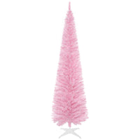 Homcom 7' Artificial Pencil Christmas Tree, Slim Xmas Tree With 499 Realistic Branch Tips And Plastic Stand, Pink Pink Polyvinyl Chloride