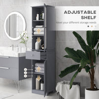 Kleankin Slim Bathroom Storage Cabinet, Tall Bathroom Cabinet, Narrow Linen Tower With Acrylic Door, Drawer And Shelves, Gray Gray Mdf