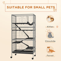 Pawhut 63" 6 Tier Small Animal Cage, Ferret Cage, Large Chinchilla Cage With Hammock Accessory & Heavy Duty Steel Wire, Small Animal Habitat With 6 Doors, Removable Tray, Gray Gray Iron Plastic