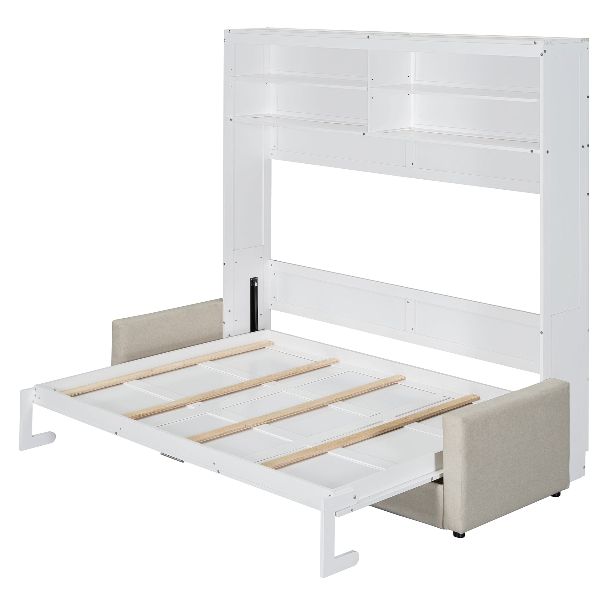 Queen Size Murphy Bed Wall Bed With Sofa,White Queen White Mdf Lvl