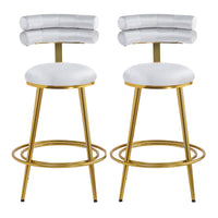 27.65'' Modern Counter Stools Set Of 2,Light Gray Velvet Counter Stools With Iron Frame,Soft Back And Cushion,Footrest,Suitable For Kitchen Bedroom Dining Room Iron Light Gray Kitchen Sponge Modern