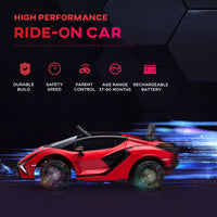 Aosom Lamborghini Sian Licensed Kids Ride On Car, 12V Battery Powered Electric Sports Car Toy With Remote Control, Horn, Music, & Headlights, Red Red Plastic