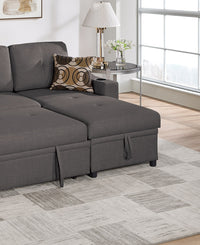 Ash Black Dorris Fabric Convertible Sectional Sofa Pull Out Bed Couch Storage Chaise Cup Holders 2Pc Sectional Living Room Black Multi Primary Living Space Tufted Back Contemporary,Modern L Shaped Square Arms Plywood 4 Seat