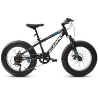 A20316 20 Inch Fat Tire Bike Adult Teen Full Shimano 7 Speed Mountain Bike, Dual Disc Brakes, High Carbon Steel Frame, Front Suspension, Mountain Dirt Bike, City Commuter City Bike, Fat Tire Bike Black Blue Without Durable Garden & Outdoor Iron