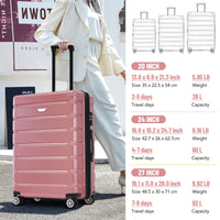 3 Piece Luggage Set Suitcase Set, Lightweight Durable Suitcase With Wheels And Tsa Lock, Expandable Travel Family Luggage For Men Women 20" 24" 27" Rose Gold Abs Pc