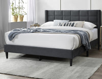 Elegant Modern Charcoal Brushed Linen 1Pc Queen Size Bed Upholstered Box Design Headboard Bedframe Box Spring Not Required Queen Charcoal Wood Bedroom Contemporary,Modern Bed Frame Linen Linen