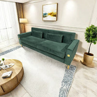 Fx P18 Rg2 Sofa Luxury Emerald Green Velvet Sofa With Gold Accents Modern 3 Seat Couch With Plush Cushions, Perfect For Living Room And Office Decor Retro Green Velvet 2 Seat